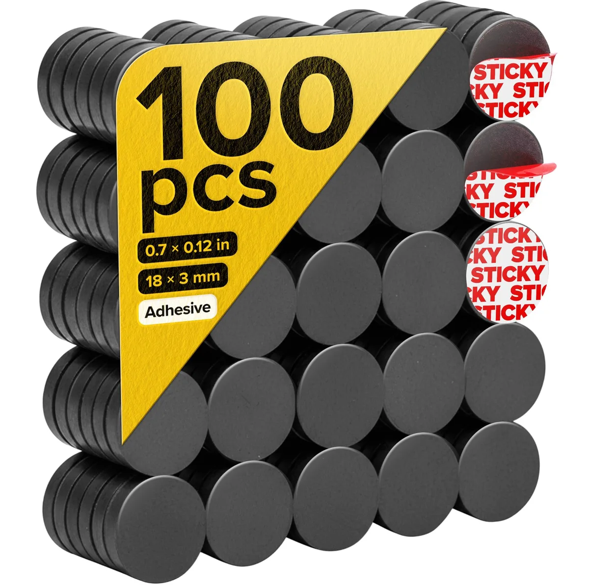 X-bet MAGNET Ceramic Round Adhesive Magnets 0.7x0.12in 100pcs — product photo
