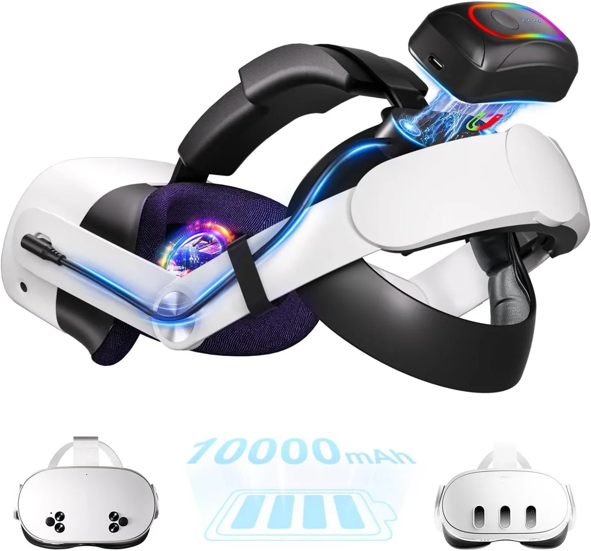 IHDAPP IHDAPP 10000mAh Battery Head Strap for Meta Quest 3/3S White RGB Wired VR Accessory — product photo
