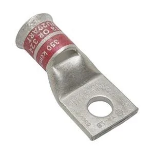 Copper compression lug with belled barrel, tin finish, single hole for half-inch stud