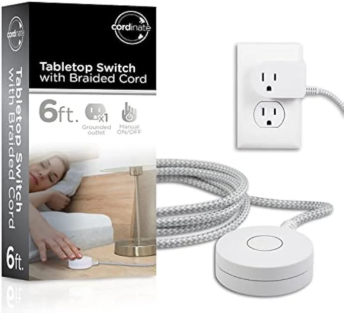 TAURKENAM TAURKENAM 6 ft Braided Power Adapter with On/Off Switch White/Gray 41095 — product photo