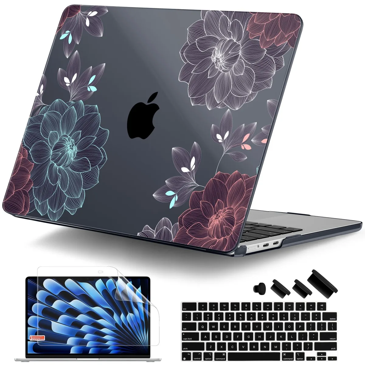Batianda Batianda 2 in 1 accessory MacBook Air 15 inch 2025 2024 2023 Dahlia Flowers — product photo