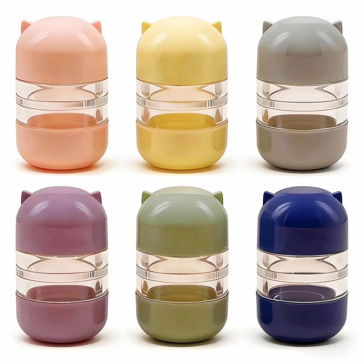 Grey cylindrical double-headed contact lens case with turn-lock lids