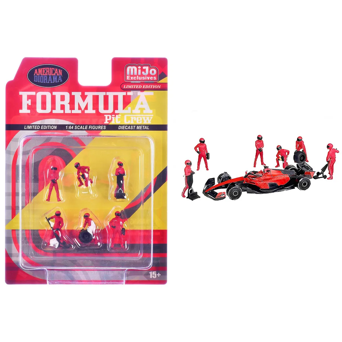 American Diorama American Diorama Formula Pit Crew Team Red 6-Figure Diecast Set 1/64 Scale — product photo