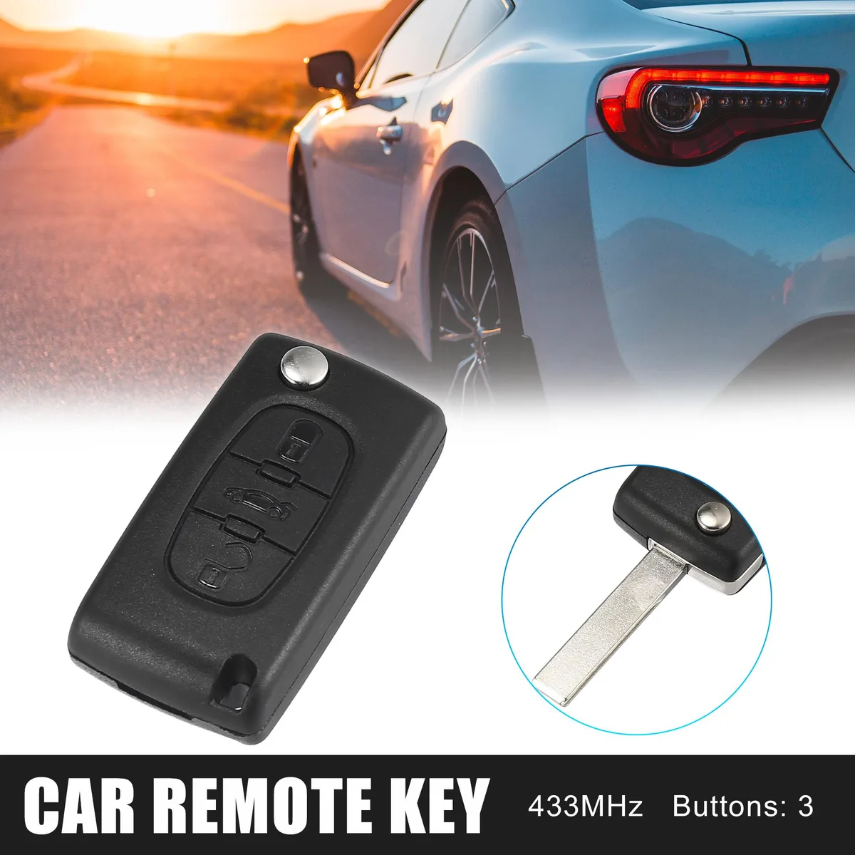 Unique-Bargains Unique-Bargains 3 Button 433MHz Remote Key Fob Peugeot 207 307 308 407 607 ID46 HU83 — product photo