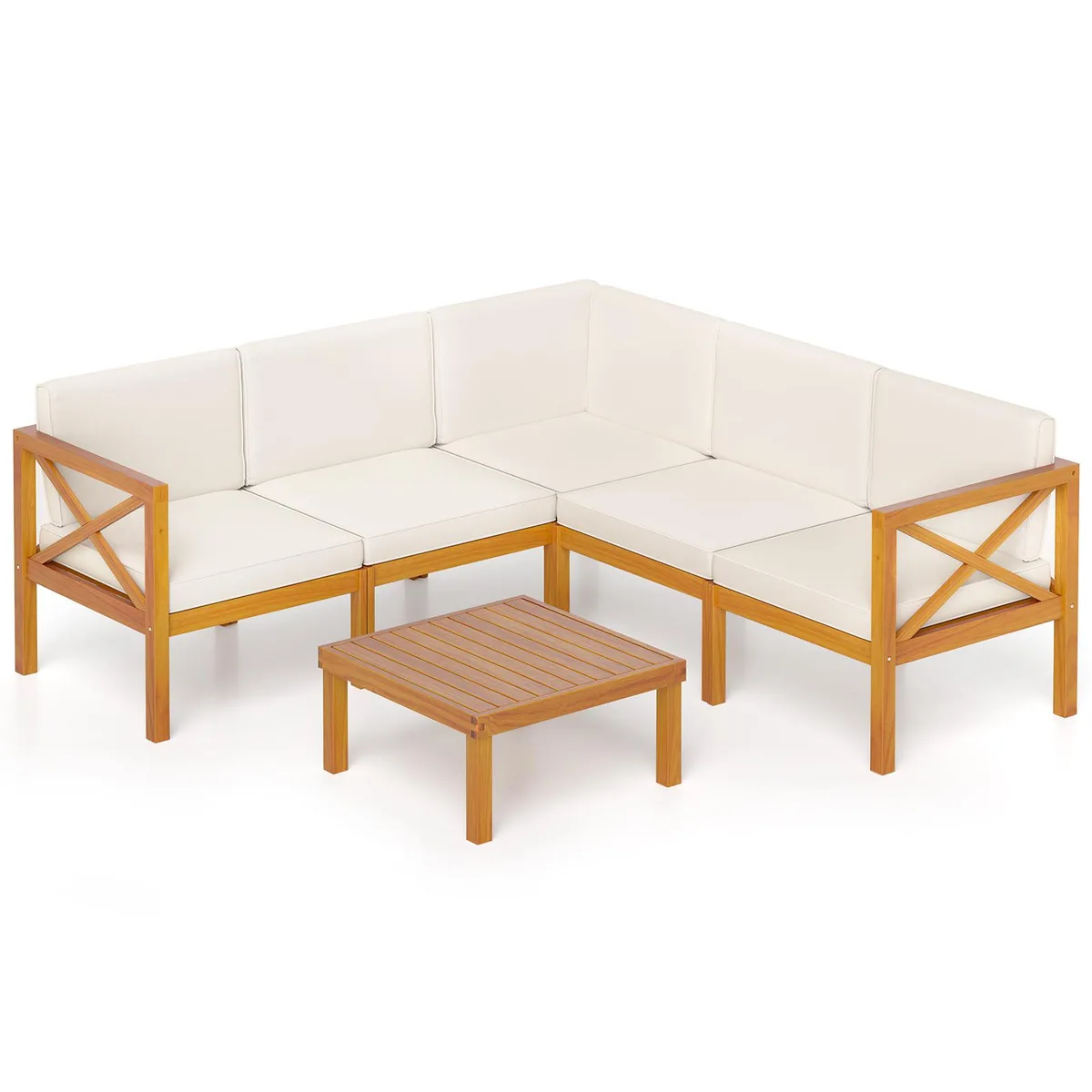 SlickBlue SlickBlue 6-Piece Acacia Wood Patio Sectional Set White — product photo