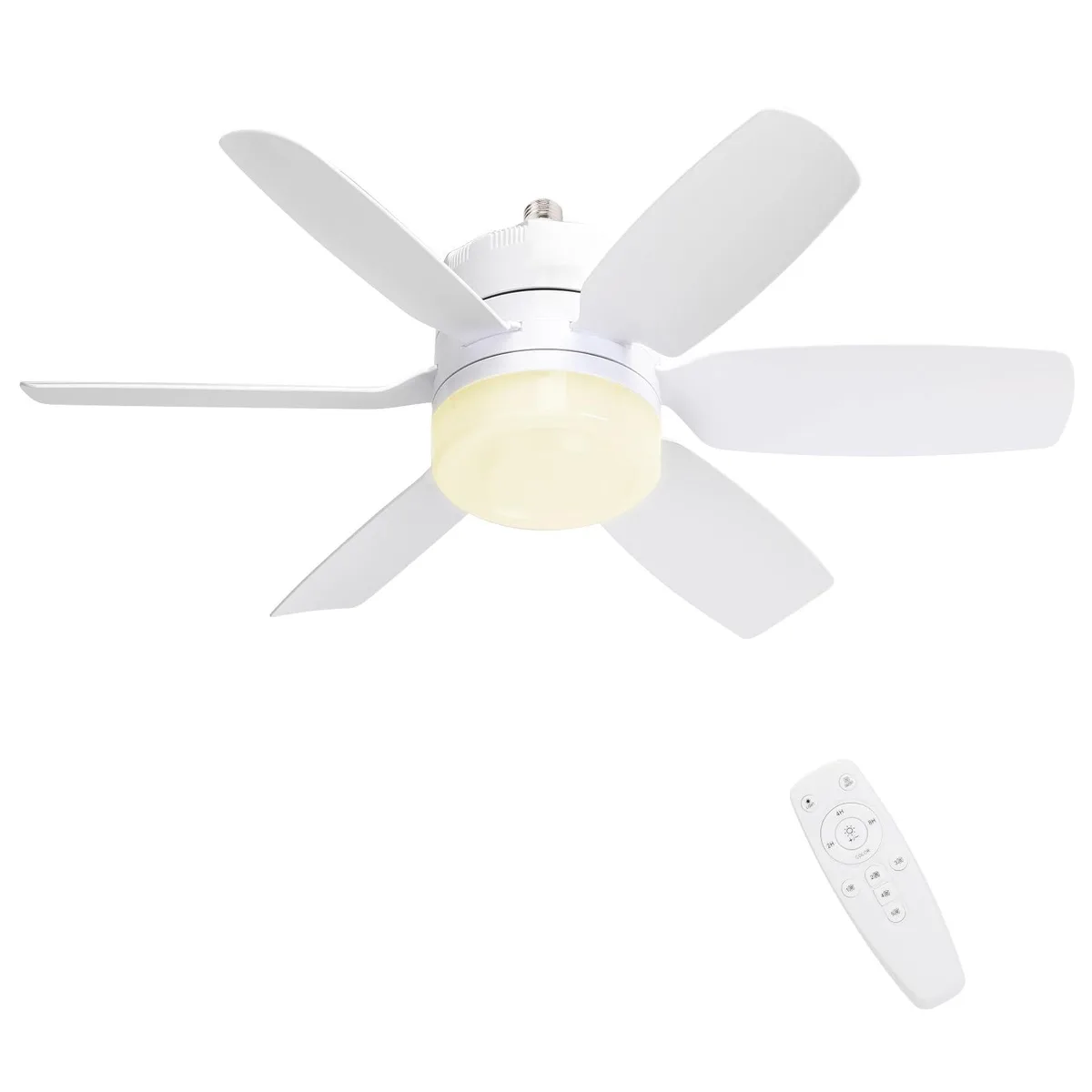 White 20.5 inch ceiling fan with integrated LED light and remote control