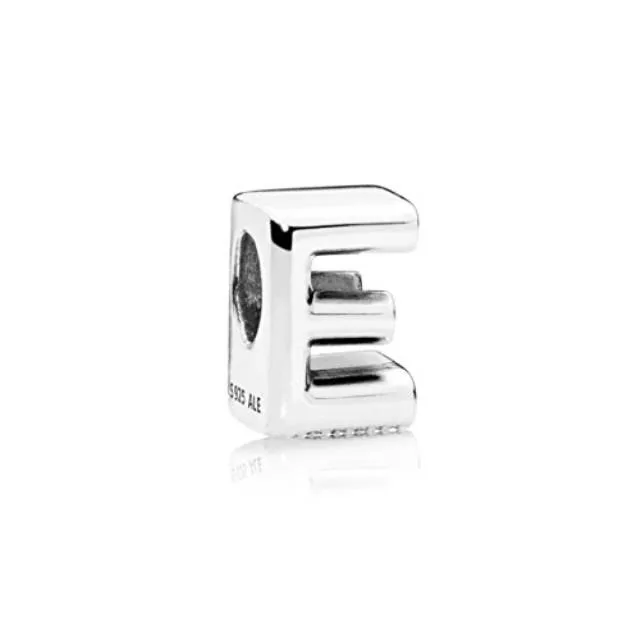 Sterling silver letter E charm with polished finish