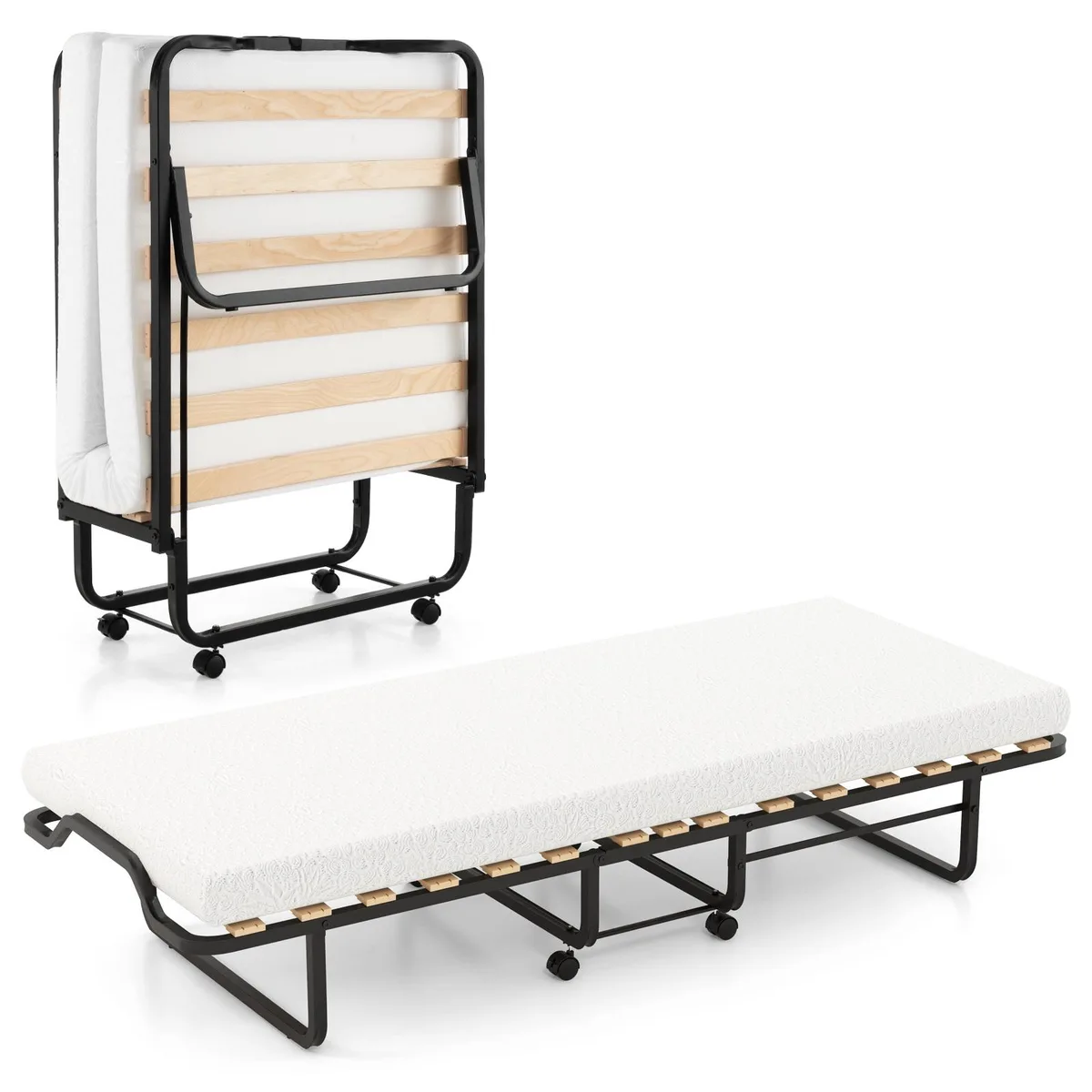 SlickBlue SlickBlue Twin Folding Bed with Foam Mattress and Lockable Wheels Black — product photo