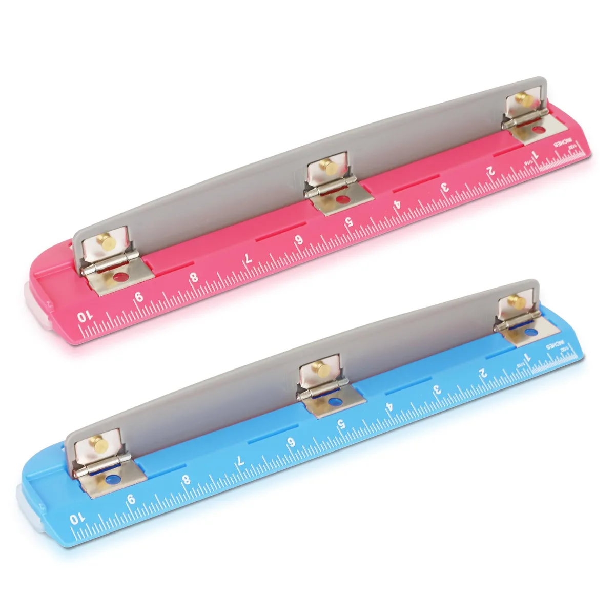  Darice 3 Hole Puncher 2 Pack 5 Sheet 10 Inch Ruler Blue Pink — product photo