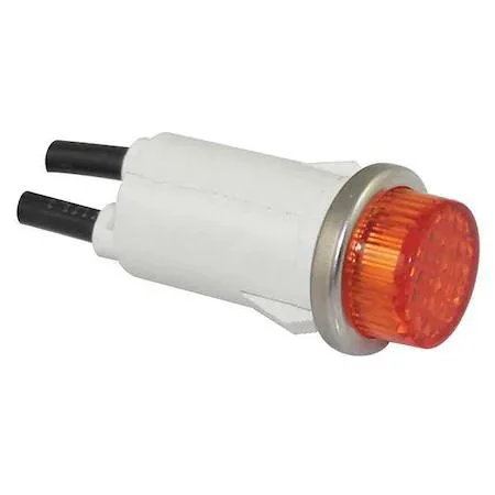 Round amber panel light with stainless steel bezel and wire leads