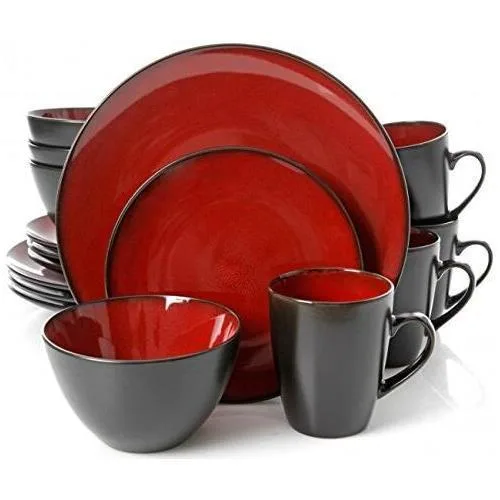 Gibson 16-piece stoneware dinnerware set in red reactive glaze
