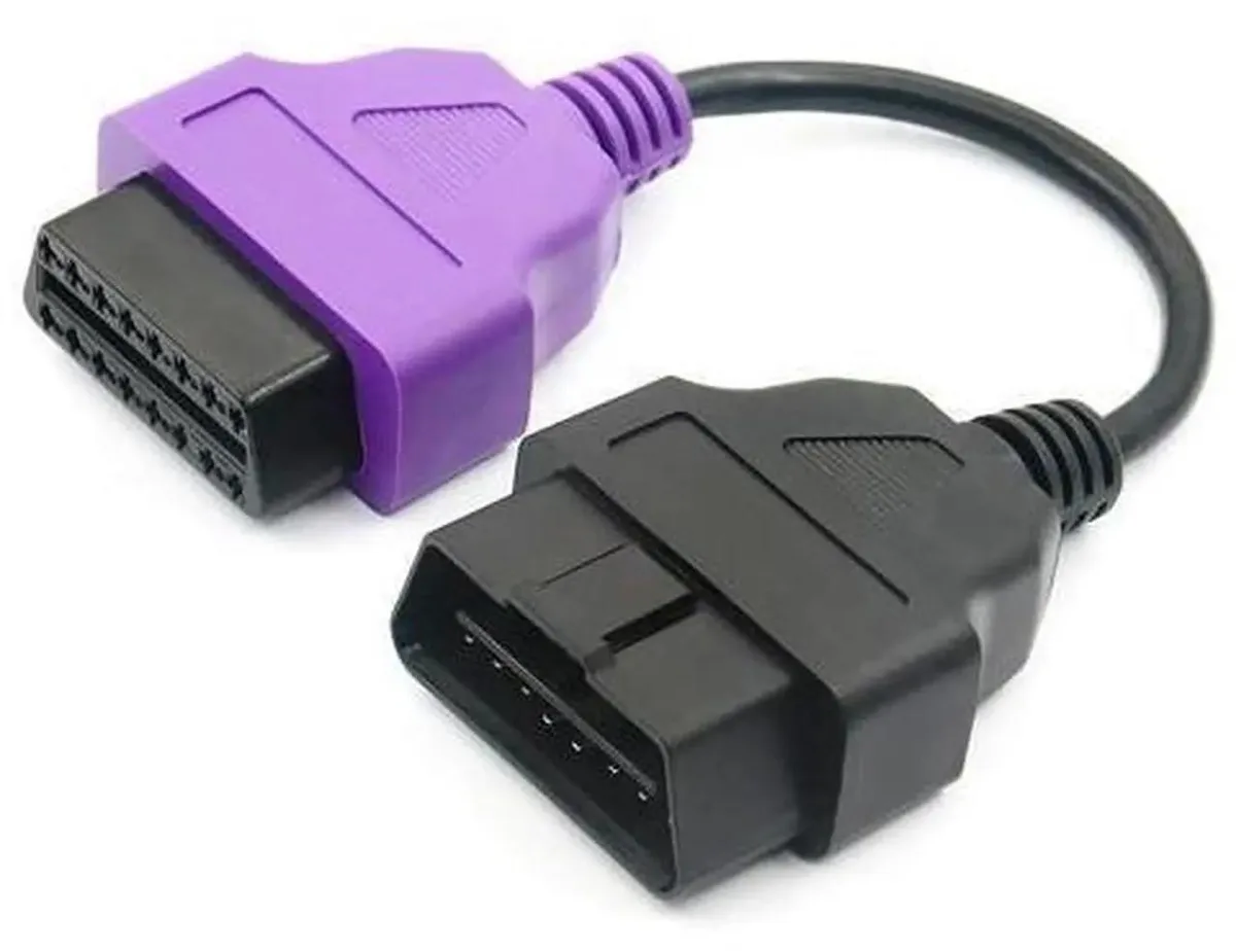 Six colour-coded 16-pin OBD2 adapter cables with PVC jackets