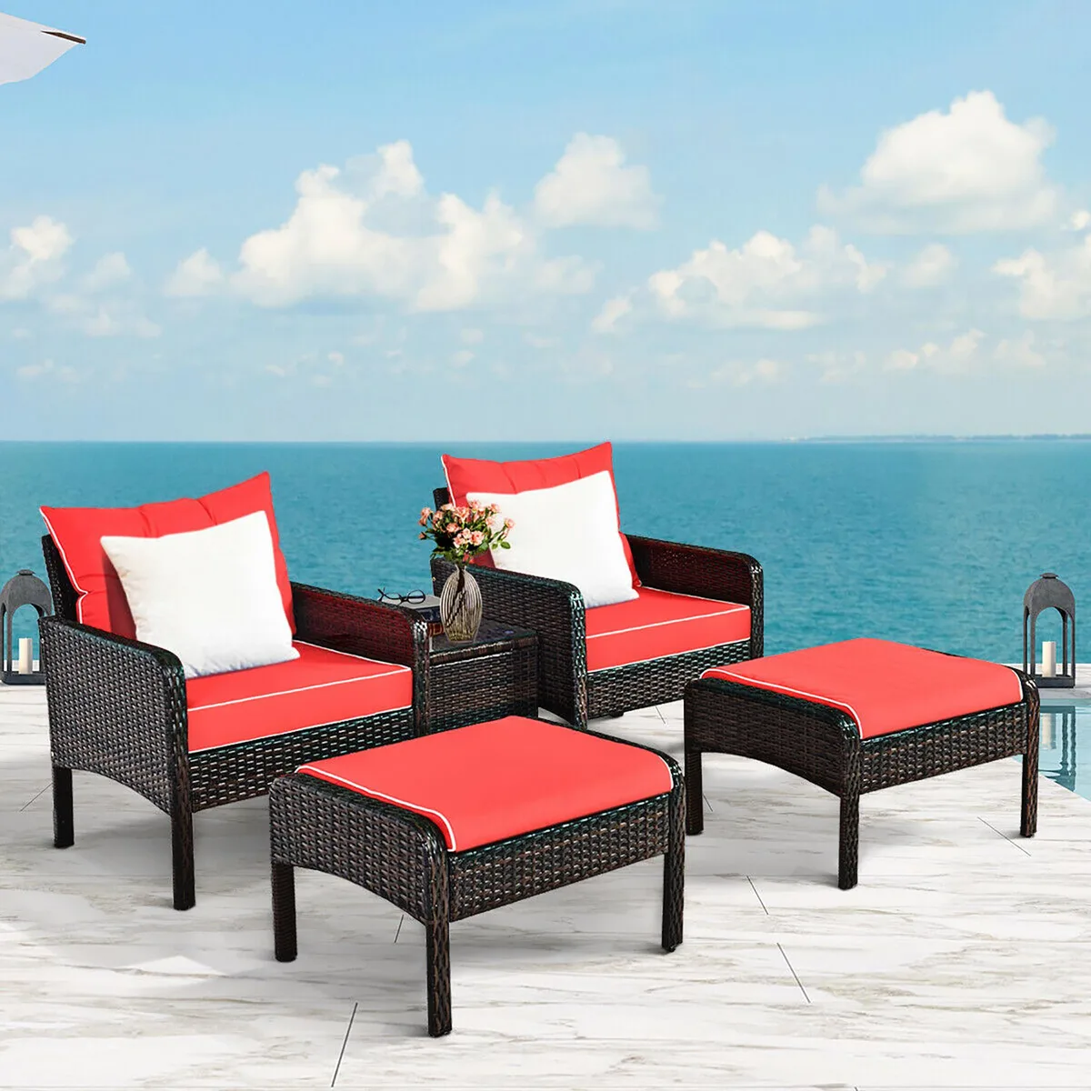 Costway Costway 5 PCS Patio Rattan Furniture Set Red — product photo