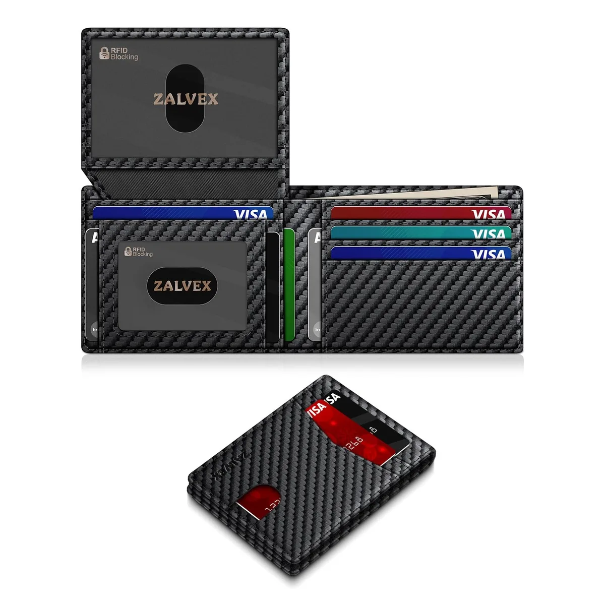 ZALVEX C25 Slim Bifold Wallet 14 Cards RFID Blocking Leather — product photo