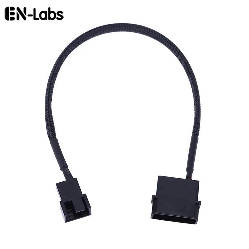 EN-Labs EN-Labs LP42TX425CM Molex to 4 Pin PWM 3 Pin Fan Power Adapter Cable 10 Inch Black Sleeved — product photo