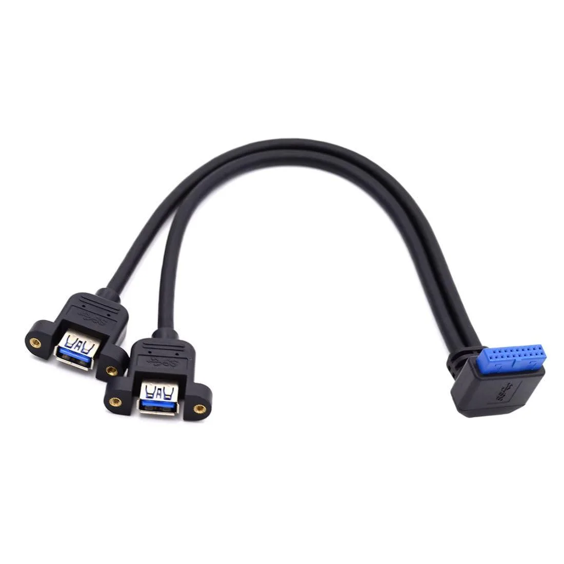 Vszerda USB 3.0 20-pin to dual Type A angled cable 30cm