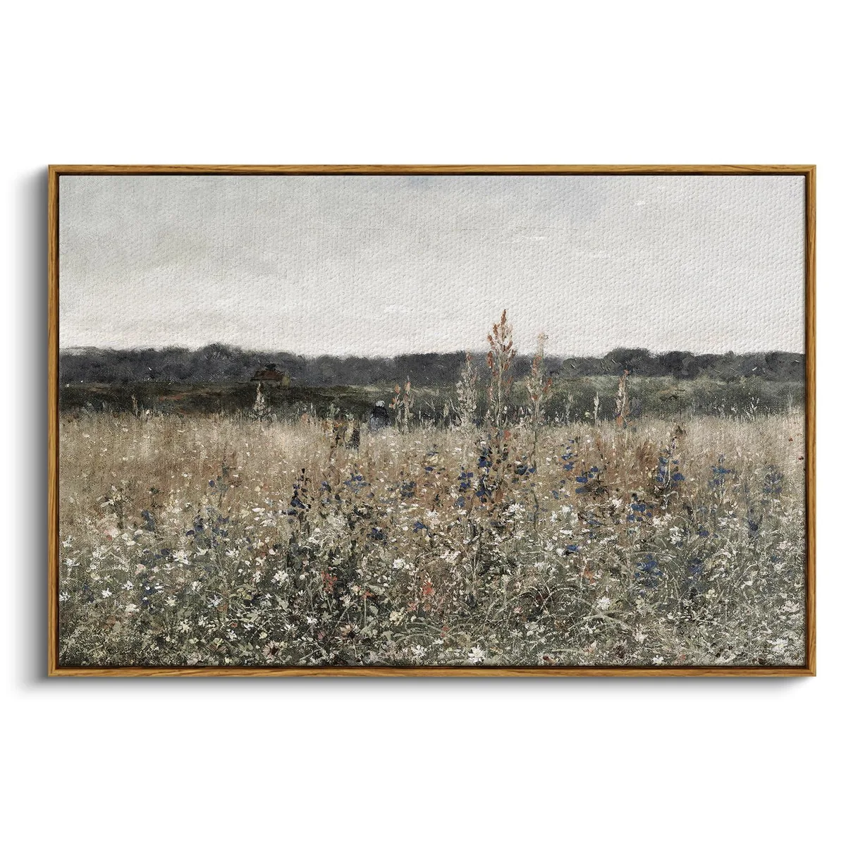 Framed canvas landscape painting, painted plastic frame, 24 by 36 inches
