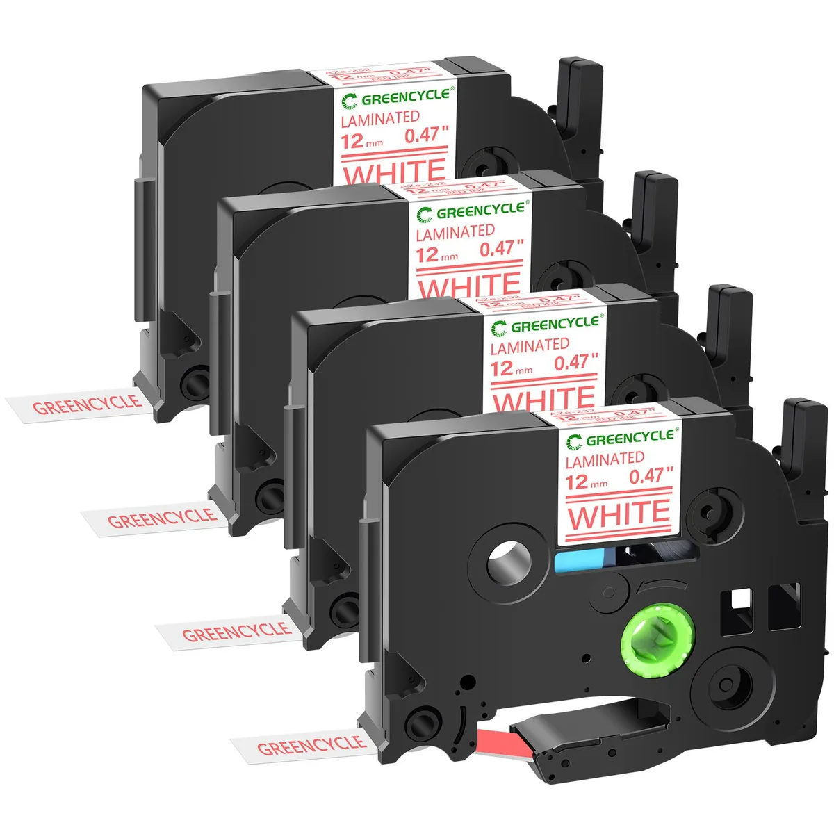 GREENCYCLE GREENCYCLE TZe-232 12mm Red on White Laminated Tape 4 Pack — product photo