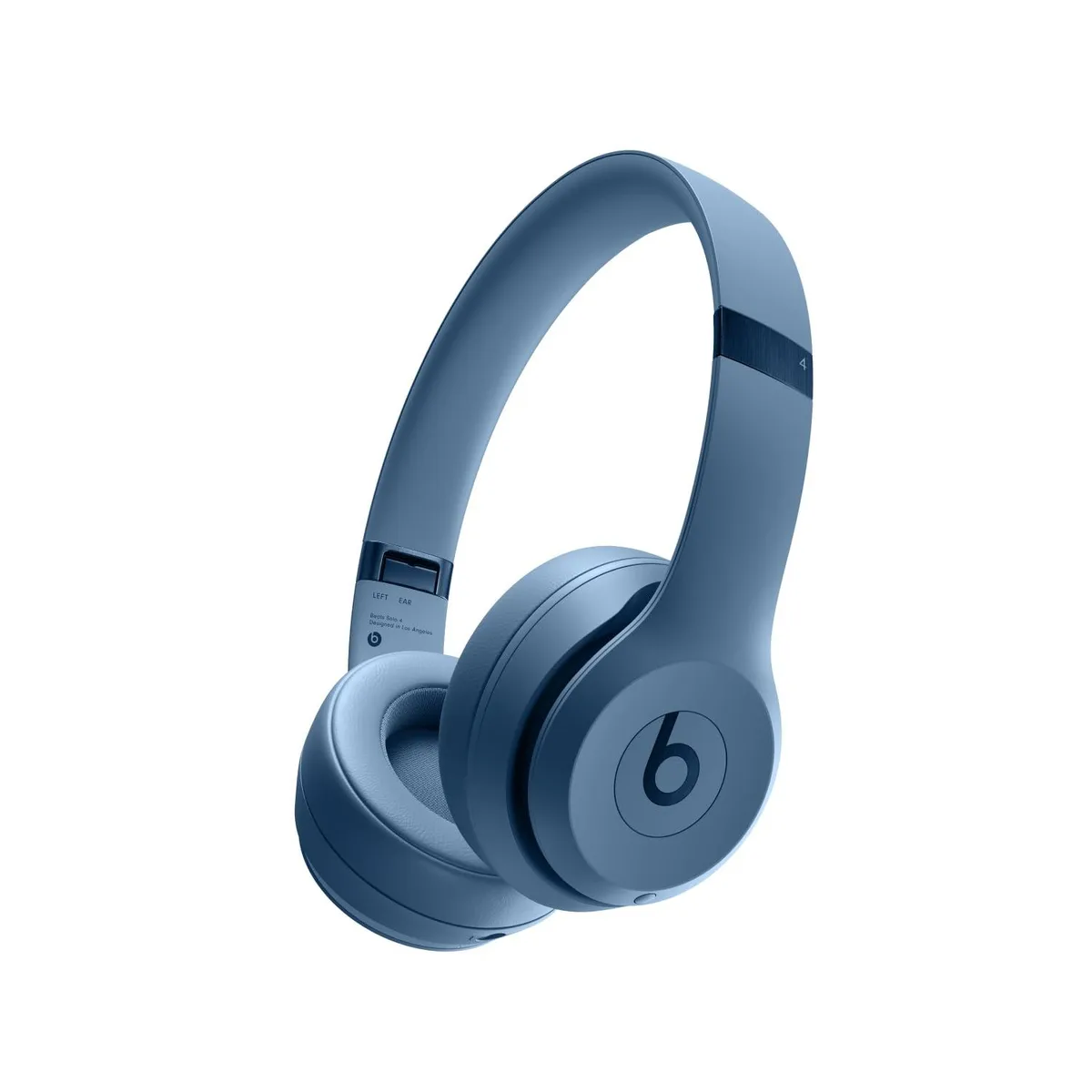 Slate blue on-ear headphones with padded ear cups and adjustable headband