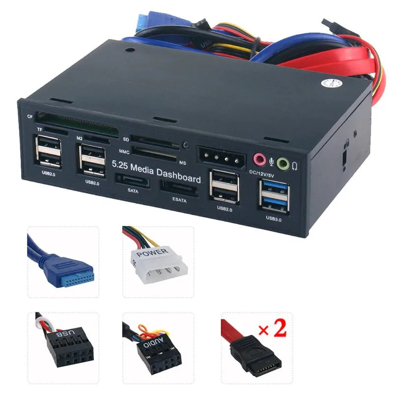 Hetai Tech Hetai Tech 5.25in Media Dashboard Card Reader USB 3.0 20 pin e-SATA SATA — product photo