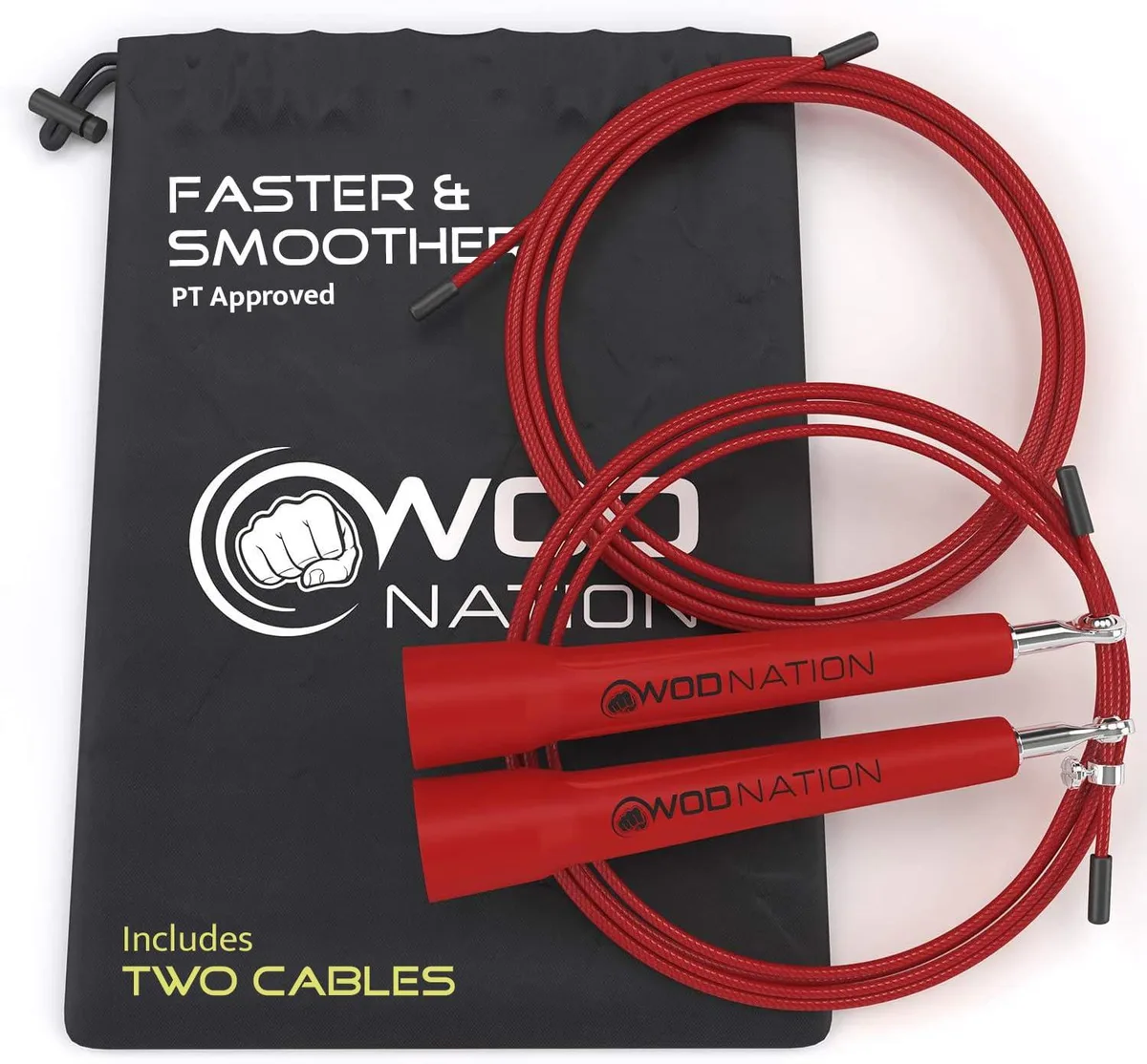Red adjustable speed jump rope with alloy steel cable and ergonomic handles