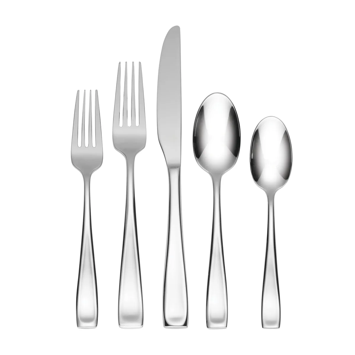 65-piece stainless steel flatware set in polished finish with serving pieces