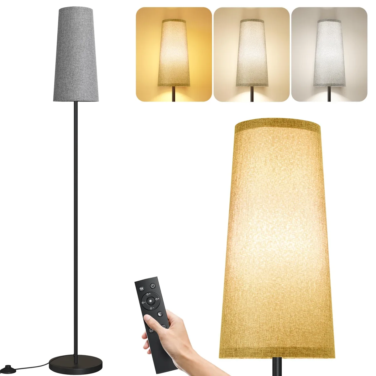 Baldwin 12 W LED Floor Lamp with Remote, Gray Lampshade, 61 in — product photo