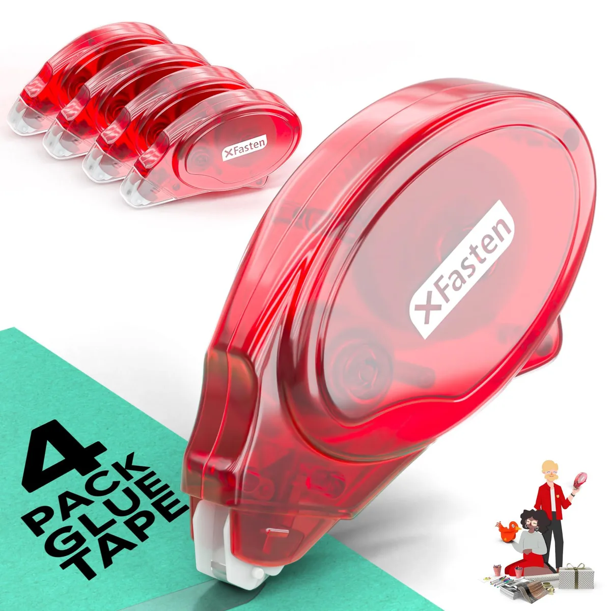 Four compact white adhesive rollers with protective caps in clear packaging