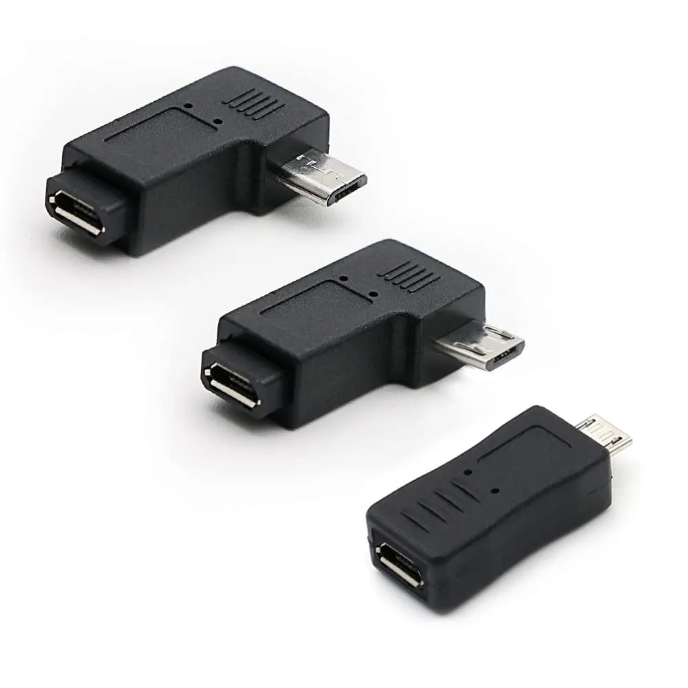 BUCIER BUCIER Micro USB to Micro USB Adapter 90° Left &amp; Right Angled 3-Pack — product photo