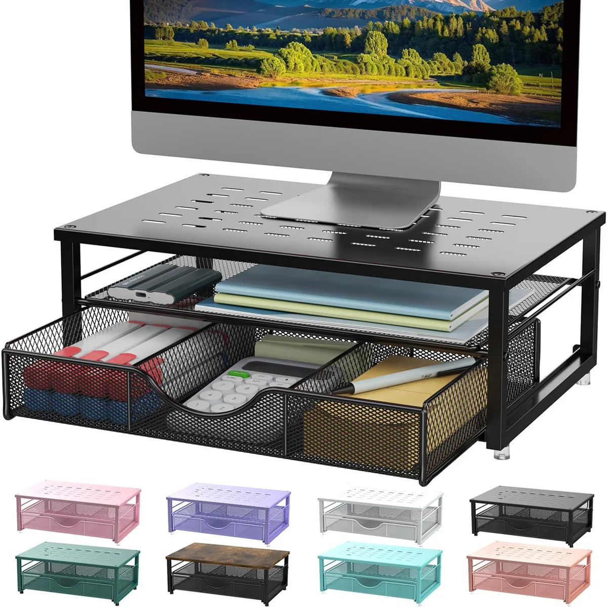 No Sew No Sew Monitor Stand Riser with Drawer D-3-1 Black 14.1 x 9.64 x 5.9 in — product photo