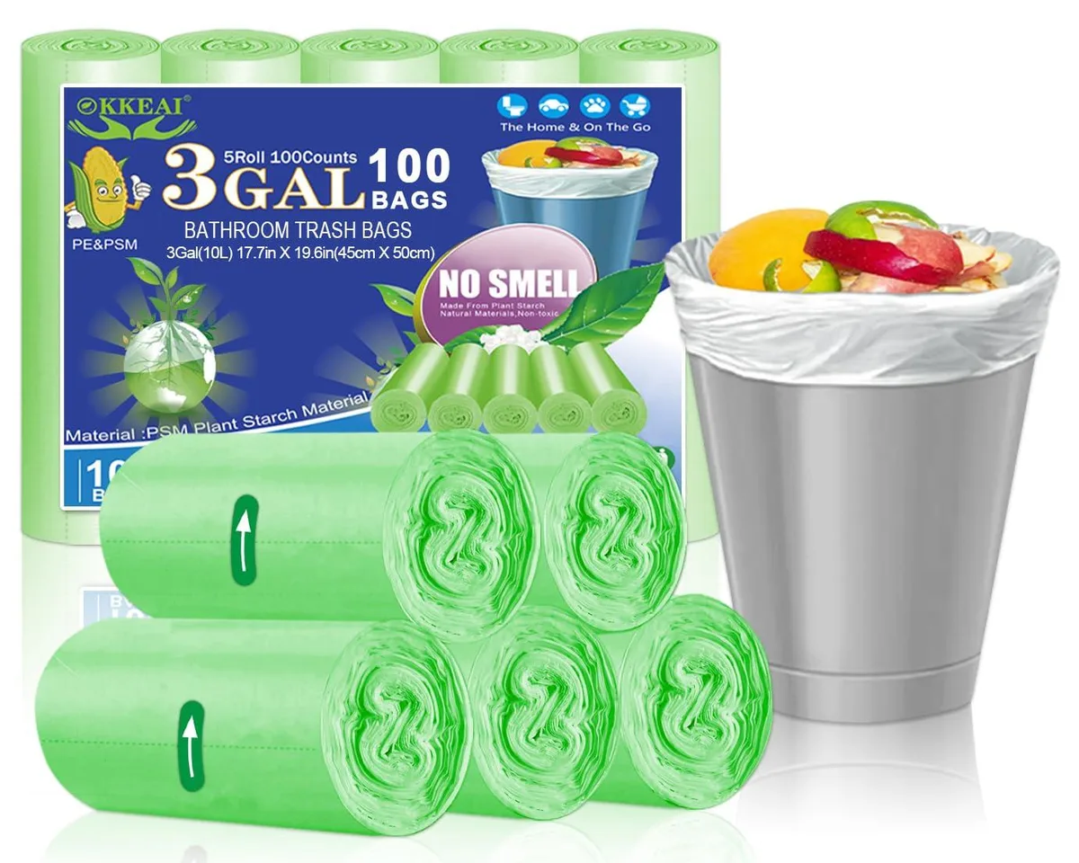  OKKEAI 3 Gallon Biodegradable Trash Bags 100 Count Green — product photo