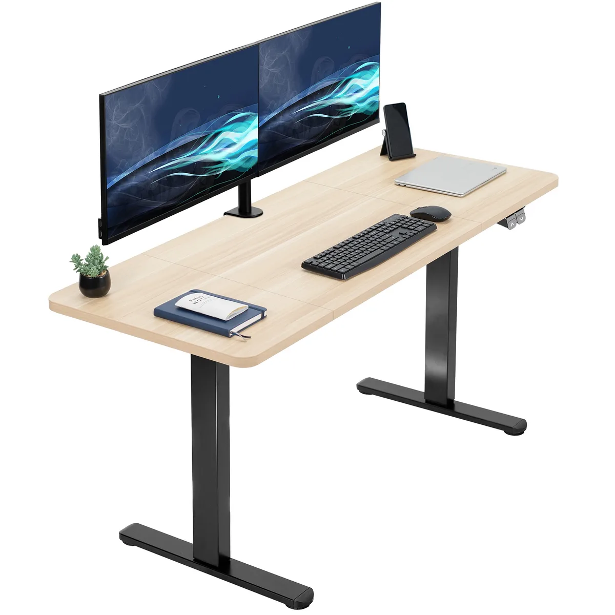 VIVO VIVO Electric Standing Desk 60 x 24 Light Wood Black Frame — product photo