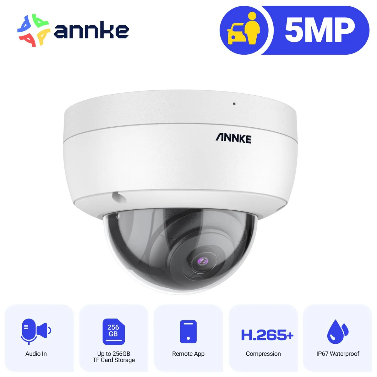 Annke Annke C500 Dome 5MP PoE IP Camera 100ft EXIR 2.0 Night Vision IP67 IK10 256GB TF Card Built-in Mic — product photo