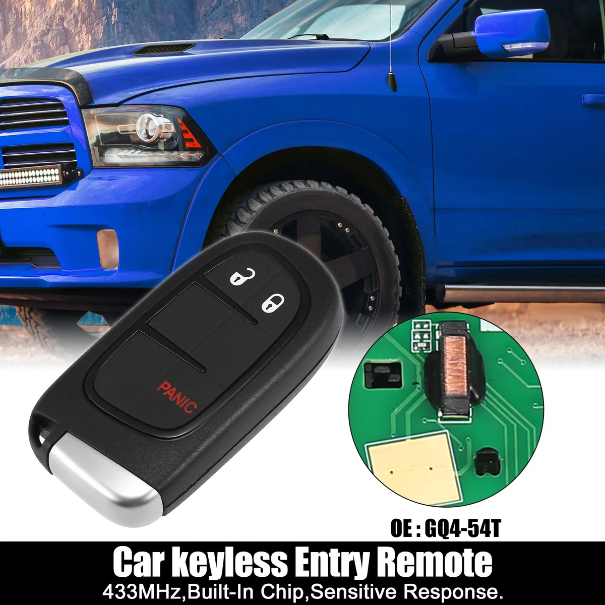 Unique-Bargains Unique-Bargains GQ4-54T 433MHz 46 Chip Key Fob for Dodge Ram 1500 2500 3500 2013-2019 3 Button with Door Key — product photo
