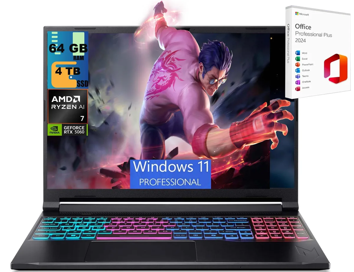 Acer America Acer Nitro V 16 gaming laptop AMD Ryzen AI 7 350 RTX 5060 64GB 4TB — product photo