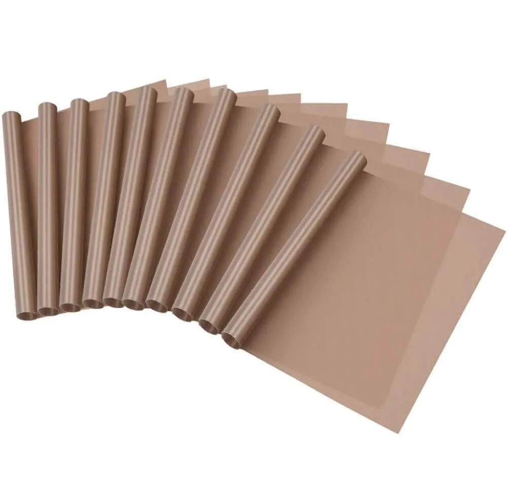 Ten brown glass-fiber Teflon sheets 12 by 16 inches 0.15 mm thick