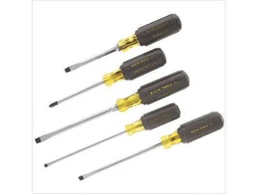 Five cushion-grip screwdrivers in a clear plastic case