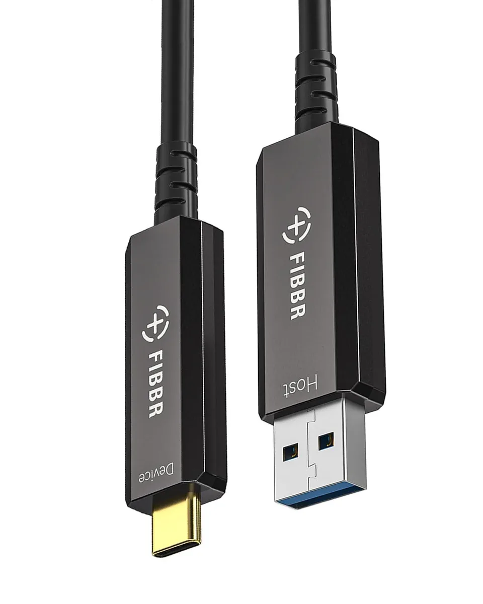 FIBBR FIBBR Fiber Optic USB 3.2 Cable 33ft USB-A to USB-C 10Gbps 2 in 1 accessory — product photo
