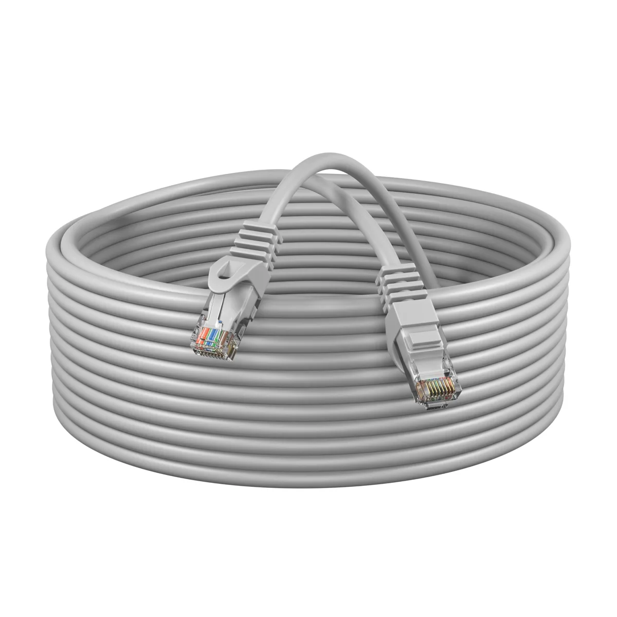 Gray Cat6 Ethernet patch cable with RJ45 connectors, 75 ft length