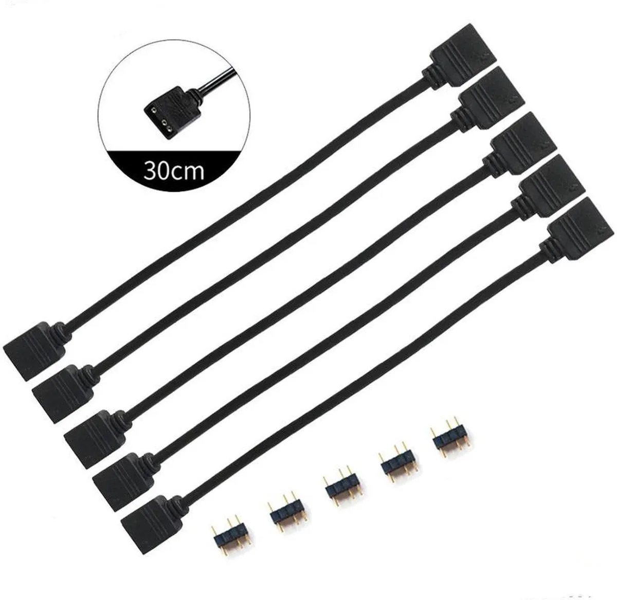 Vszerda Vszerda 5-Pack 5V 3-Pin RGB Extension Cable 1FT with Gender Changer — product photo