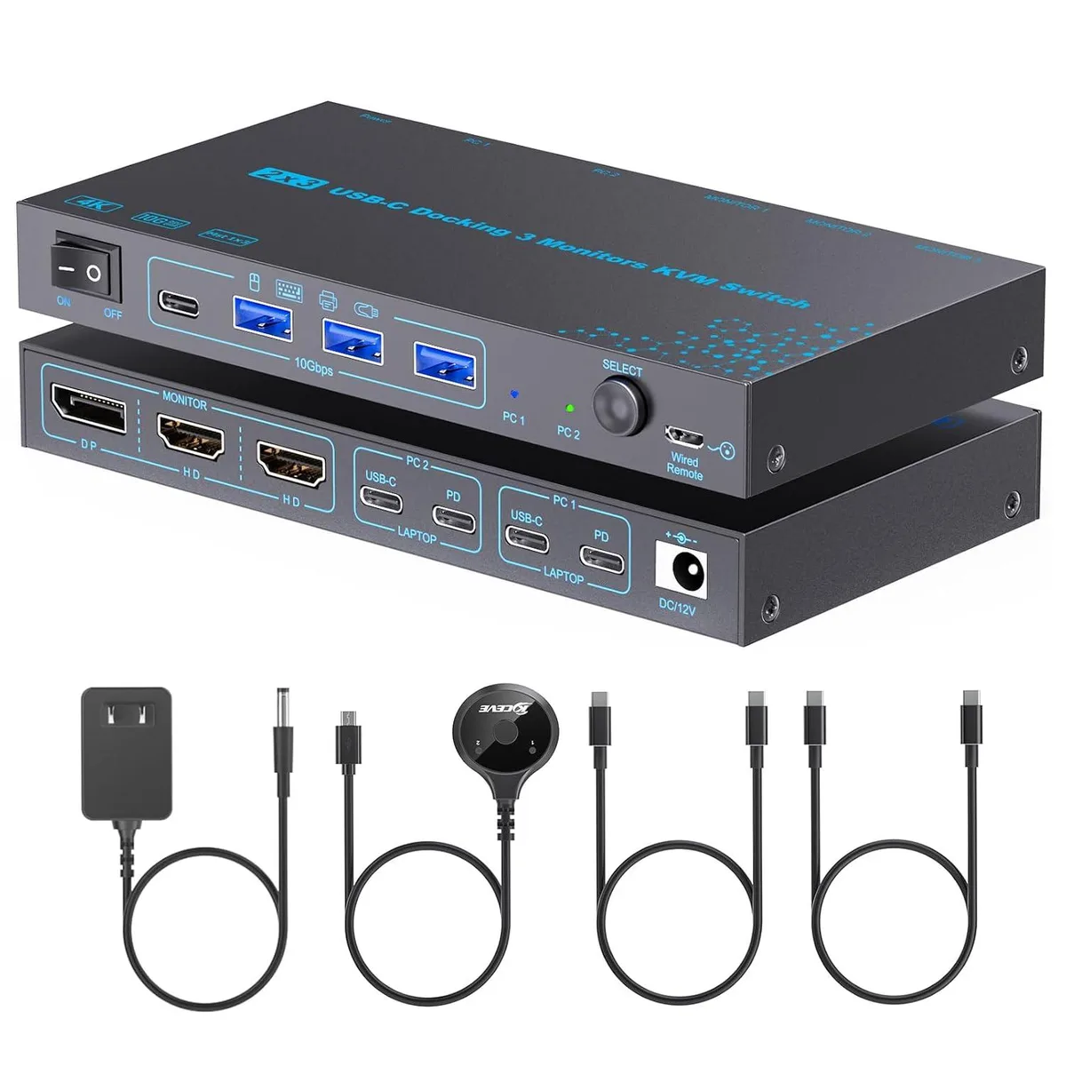 AUTYUE AUTYUE KVM Switch 3 Monitors 2 Laptops 4K@60Hz USB-C — product photo