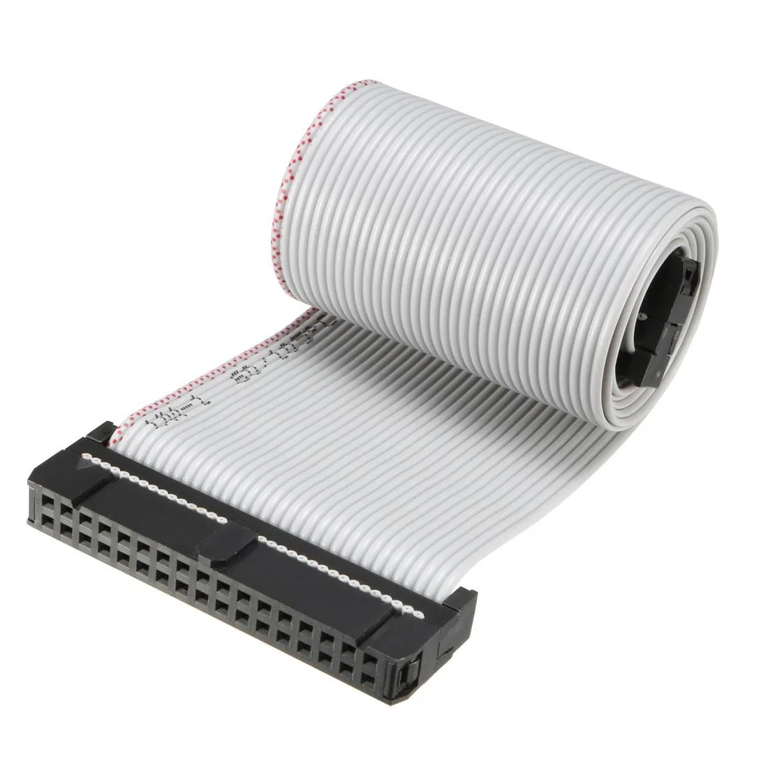 Gray 34-pin flat ribbon cable with female connectors, 48cm long, 2.54mm pitch