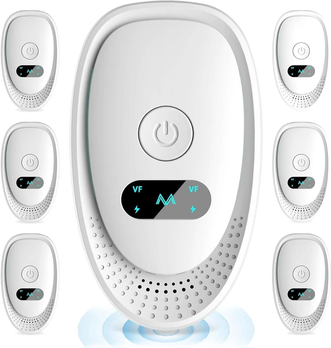 Six small white plug-in units with night lights