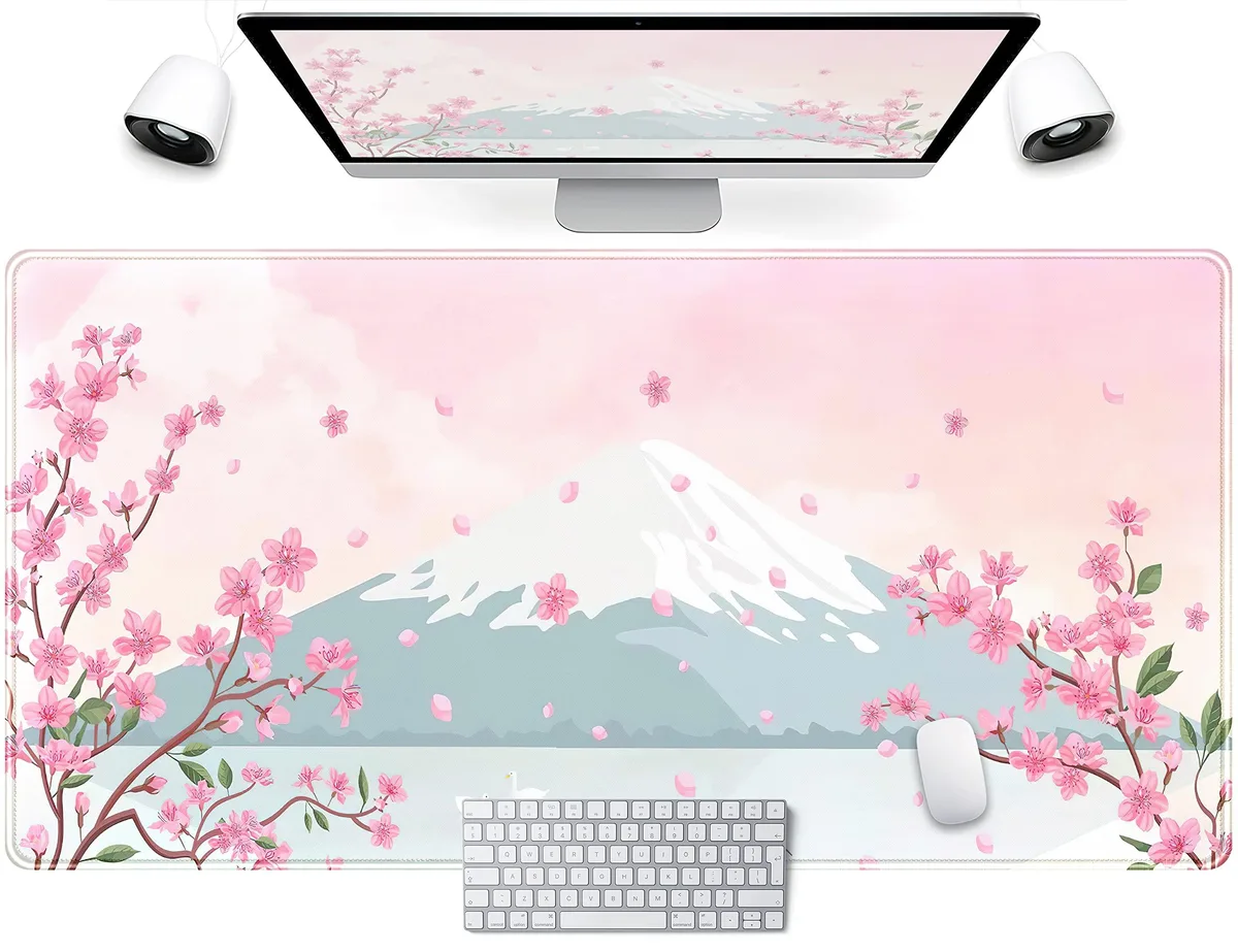 KEHIPI KEHIPI Japanese Desk Mat Pastel Pink Cherry Blossom 31.5x15.75 in — product photo