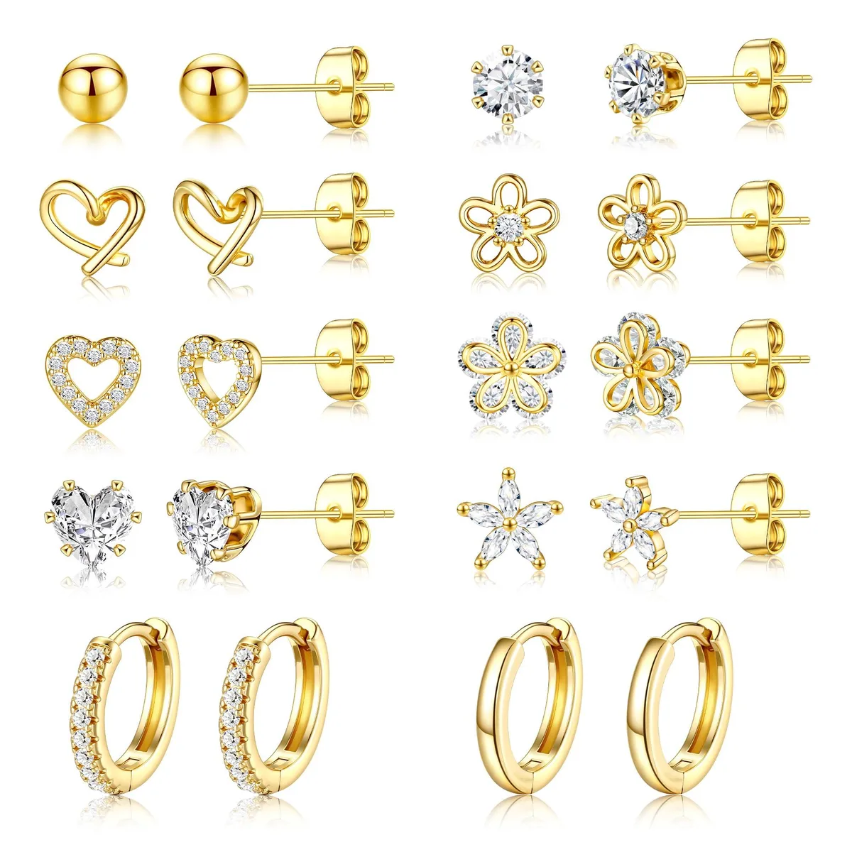  Ritach 14K Gold Plated 10-Pair Stud &amp; Hoop Earring Set — product photo