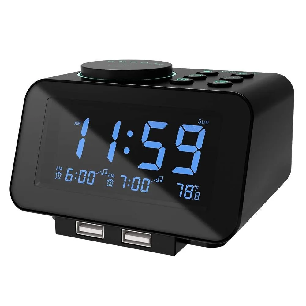 USCCE USCCE Digital Dual Alarm Clock Radio 3.4" LCD 2 USB Ports 2 in 1 accessory — product photo