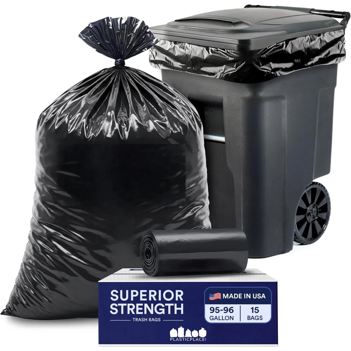  Baldwin 95-96 Gallon 1.2 Mil Black Trash Bags 61 x 68 15 Count Roll — product photo