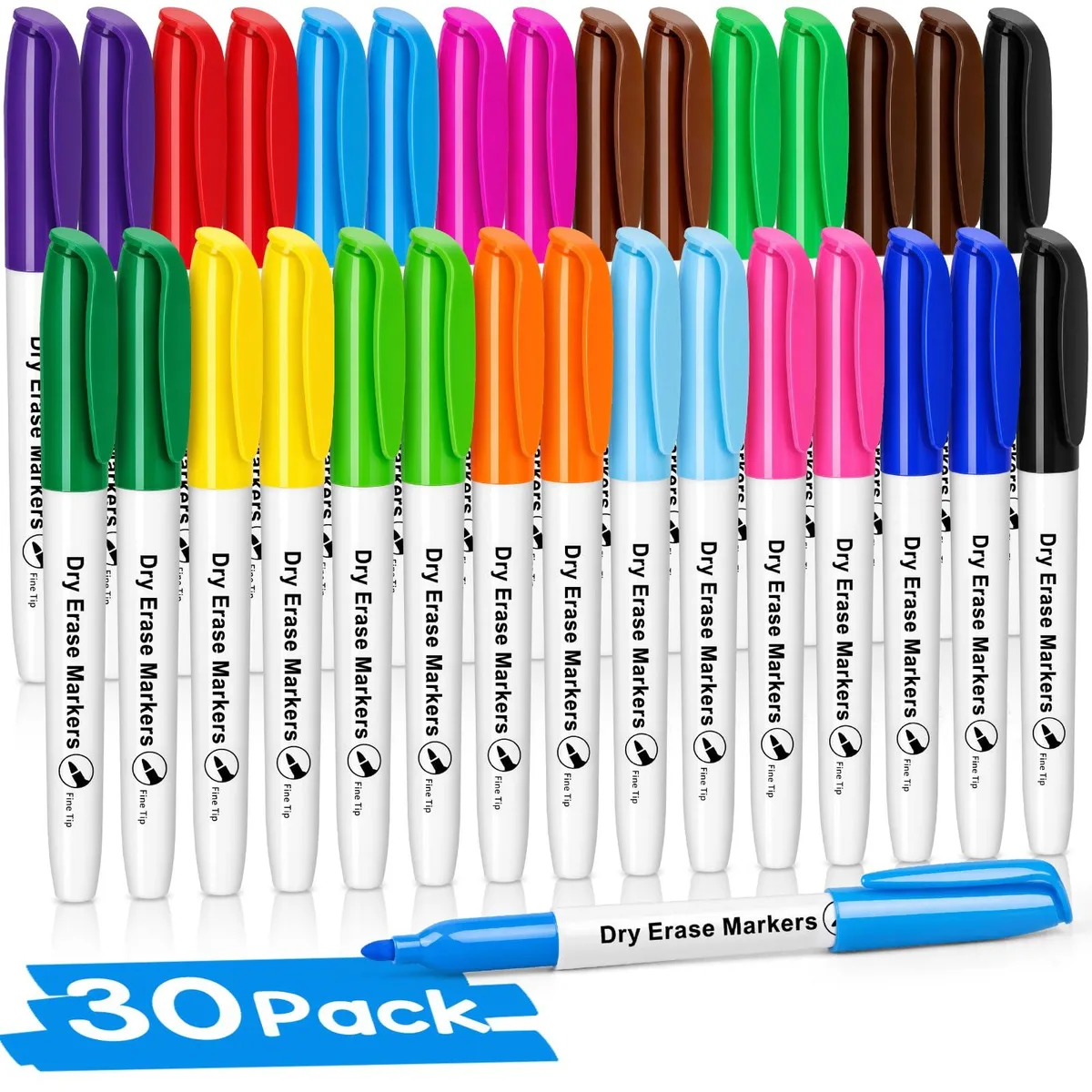  V-Opitos Fine Tip Dry Erase Markers 30 Pack 15 Colors 1.5mm Tip — product photo