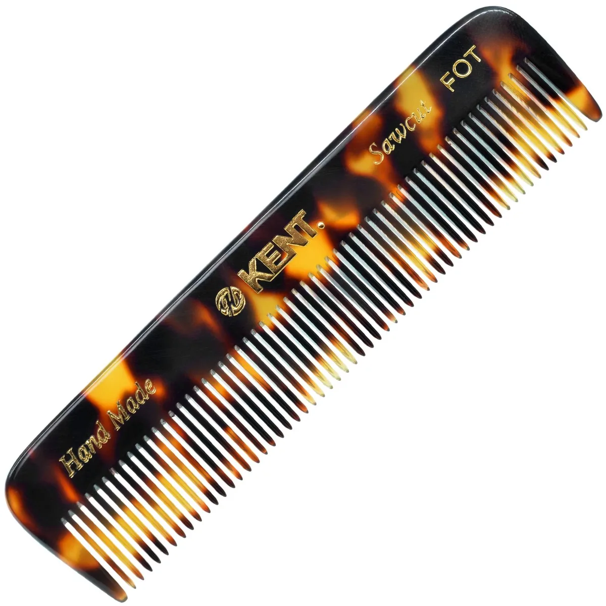Yellow cellulose acetate fine-tooth comb, 4.5 inches, hand-polished saw-cut teeth