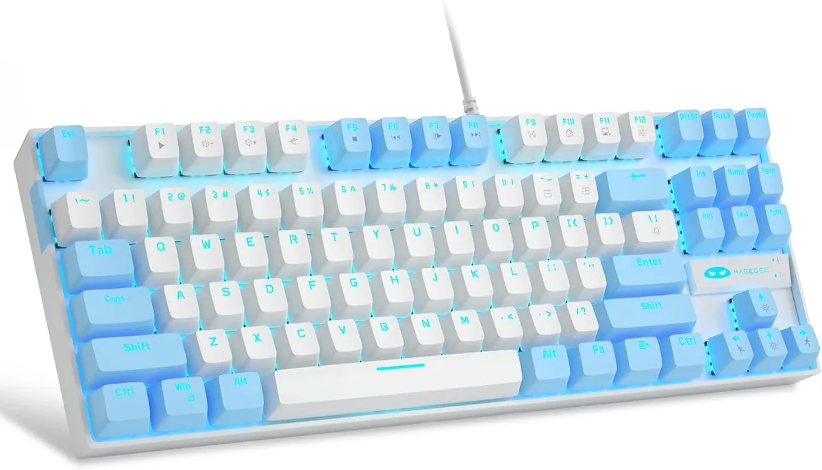 TUKO TUKO 75% Mechanical Gaming Keyboard Red Switch Blue LED 87 Keys White Blue — product photo